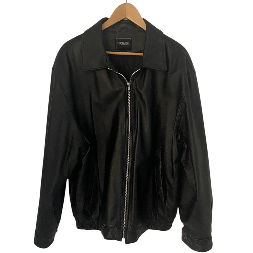 Vintage Black Men’s Relaxed Fit Genuine Leather Bomber Jacket - Size L